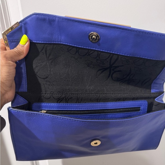 Sam Edelman Cobalt Blue Leather Clutch Bag with Silver and Gold Metal Hardware - Picture 5 of 7